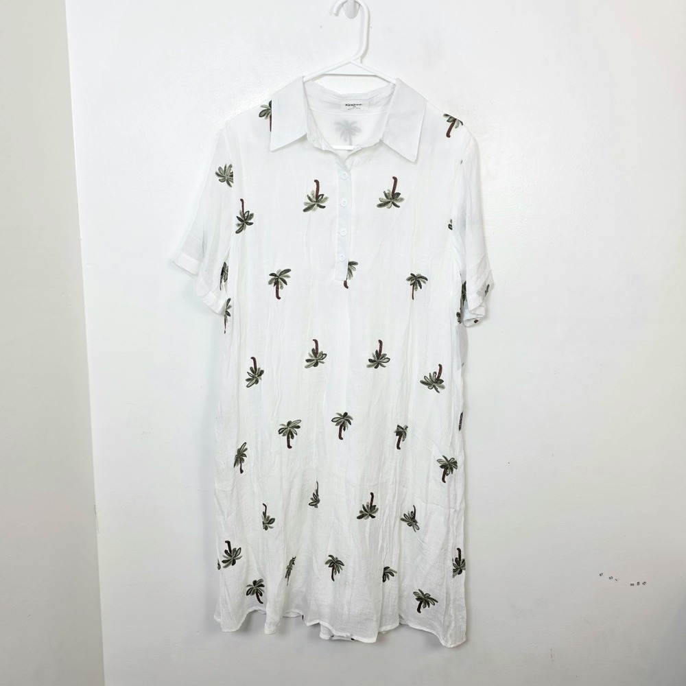Anthropologie White Embroidered Palm-Print Mini Dress - Picture 2 of 8